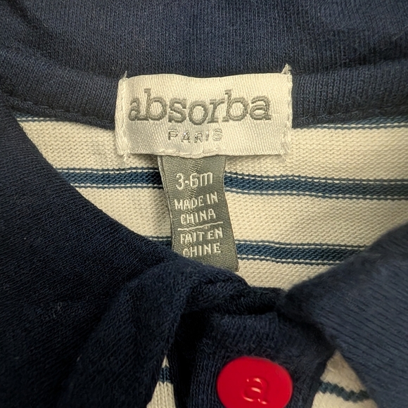 Absorba Paris Onesie Striped Navy and White Kids One Piece - Picture 2 of 2